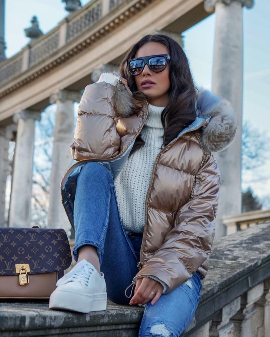 PAPILLON D'OR Piumino Donna Mezza Lunghezza Con Cintura - Collo In Pelliccia Sintetica Rimovibile, Antivento