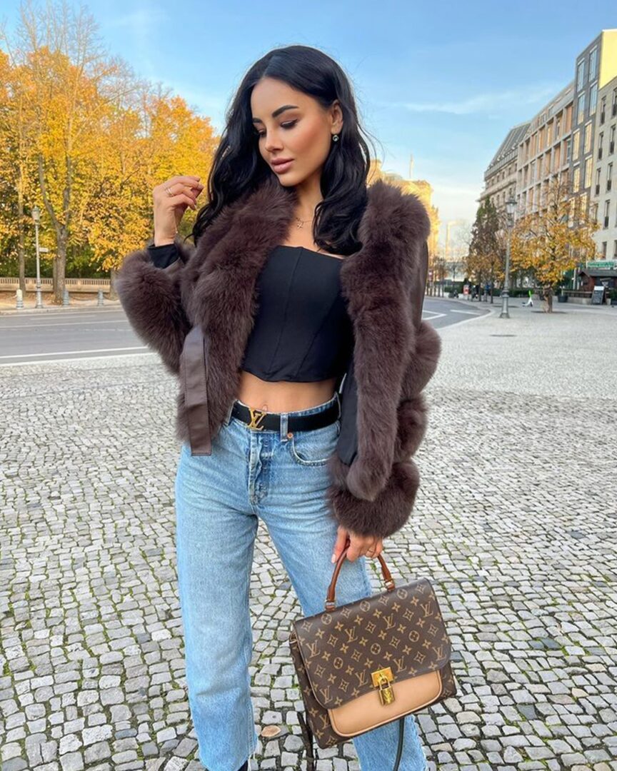 Leather Jacket with Fox Fur 